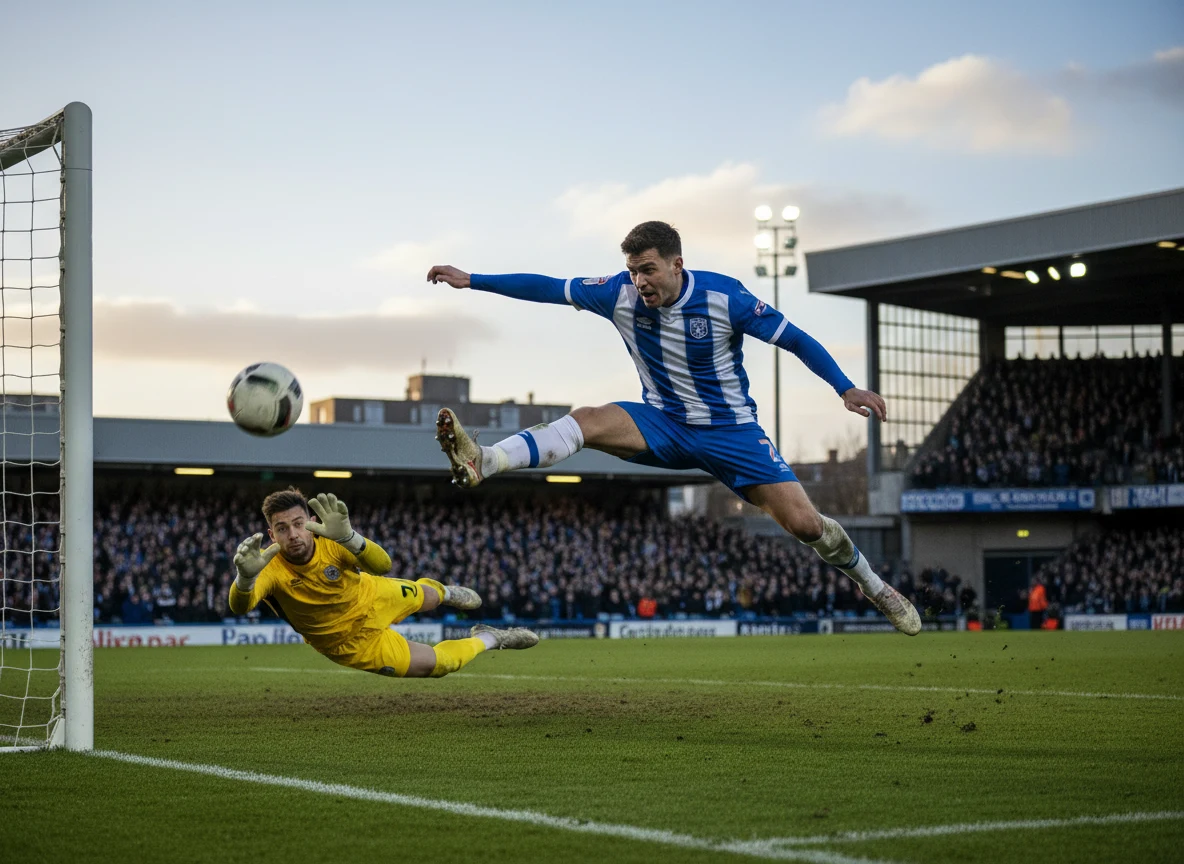 Stadionanzeigetafel mit Spielstand und Torstatistiken während einer Fußballpartie