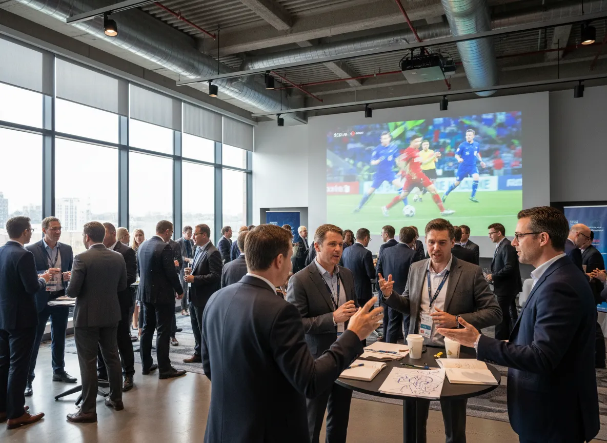 Tribünenansicht eines vollbesetzten deutschen Fußballstadions bei Flutlicht