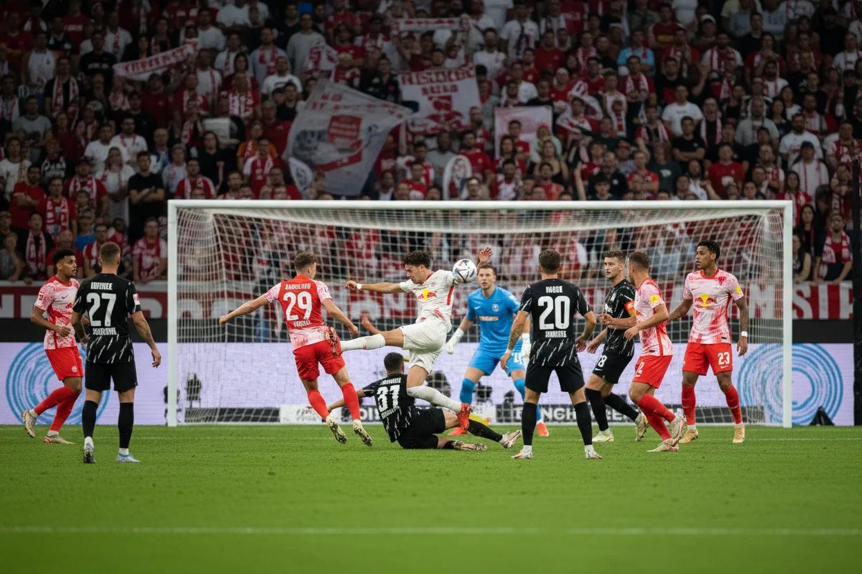 Tornetz und Strafraum bei einem Flutlichtspiel