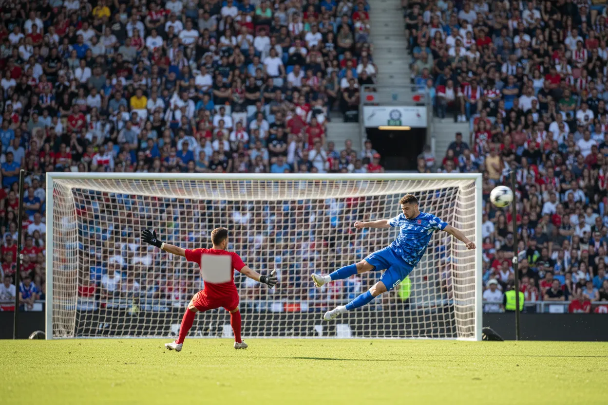 Fußballspieler auf dem Rasen im Zweikampf während eines Pokalspiels